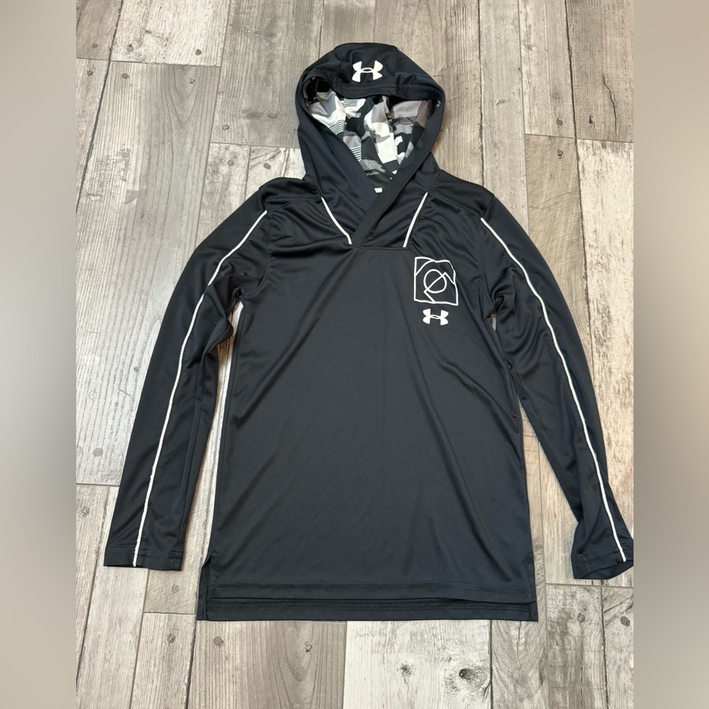 Under Armour Youth Kids Medium Black Hoodie Hooded Pullover 1/4 Zip Dri Fit